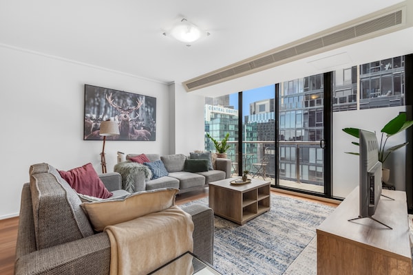Foto van Luxe 2-slaapkamerapp met rivierzicht, bij casino - Vakantiehuis in Southbank - LivingRoom