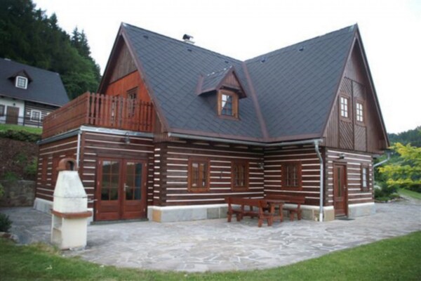 Foto van Villa in Tsjechië met Zwembad en Uitzicht - Vakantiehuis in Vidochov - terrace
